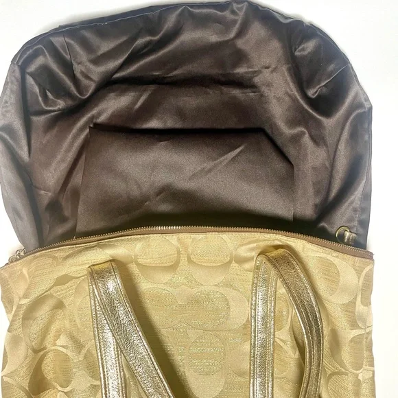 Coach Poppy Gold Signature Tote Bag  14 in W 12 1/2 in L - Picture 13 of 17